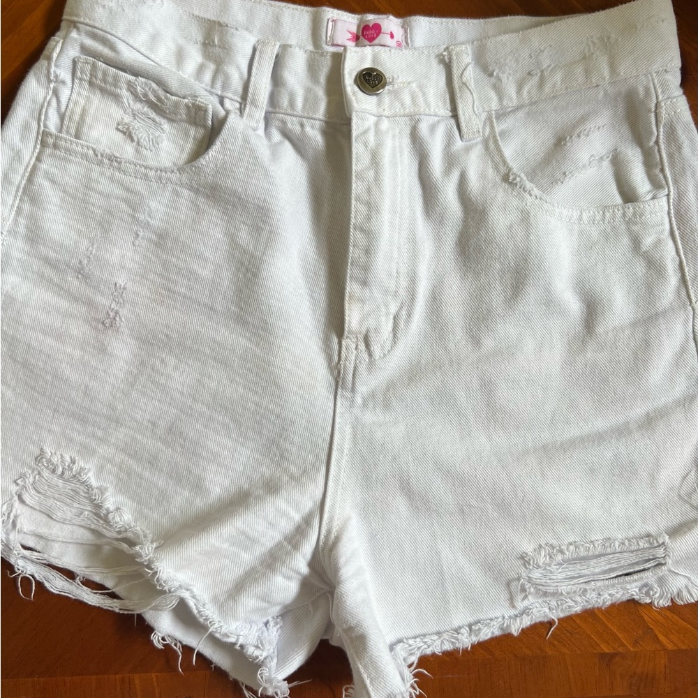 BuddyLove white distressed shorts with raw hem size 30